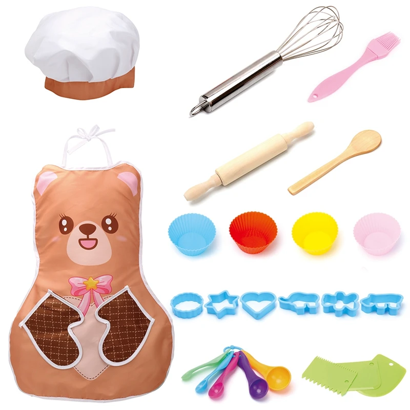 

24Pcs Chef Set Kids Kitchen Gift Playset Apron Cooking Mitt for Kid Cooking Play (Cannot Cook)