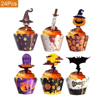 

Cupcake Topper Wrappers Cardboard Halloween Party Supplies Cake Decorations