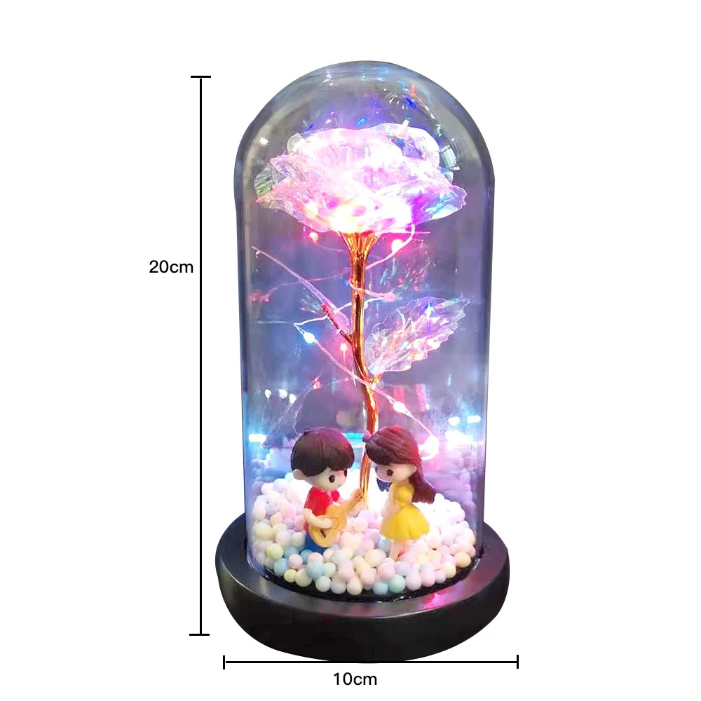 HOT Rose In Flask Beauty And The Beast Red Rose With LED Light In Glass Dome For Wedding Party Decoration Anniversary Lover Gift