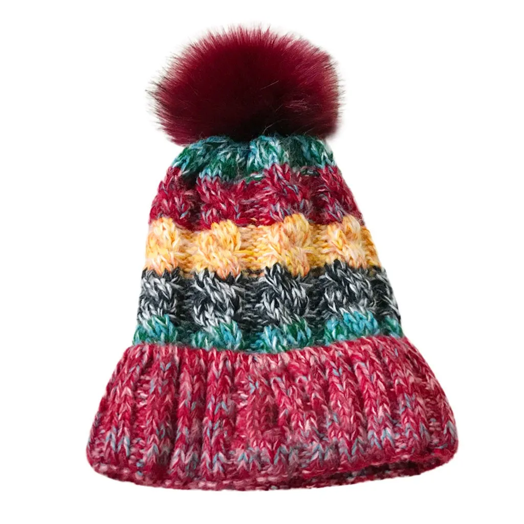 Fashion ladies wool hat winter warm four-color stitching thick wool hat patchwork knit windbreaker casual hat ski Y10.21