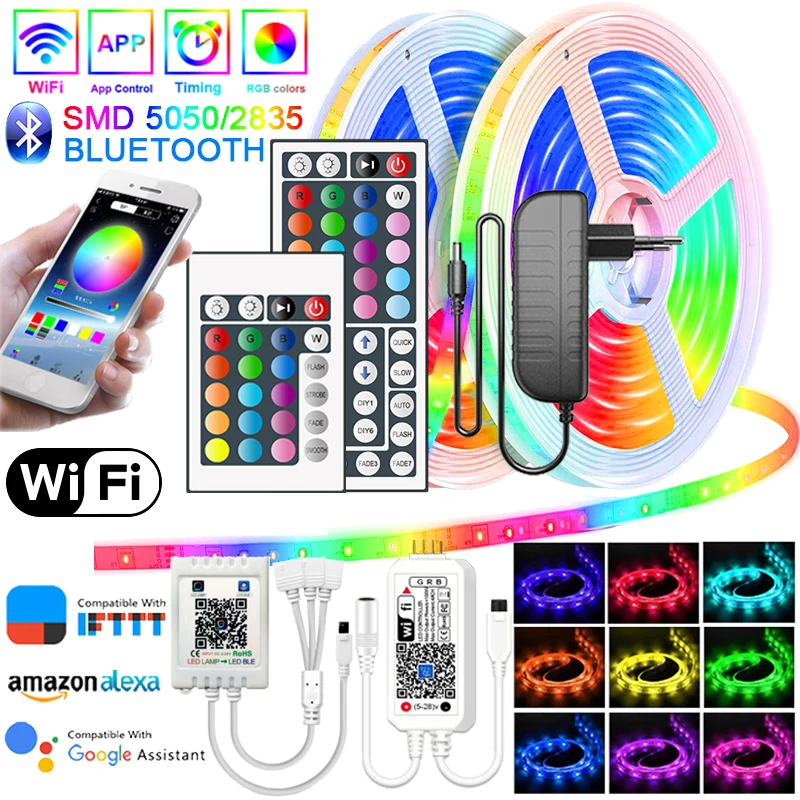 LED luces de tira RGB Bluetooth WIFI 5-20M impermeable SMD 2835/5050 DC 12V cinta Flexible Neno para decoración de la habitación de tiras Led