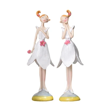 

Resin White Angel Figurines Flower Fairy Girl Doll Beautiful Desktop Ornaments For Home New Year Decoration
