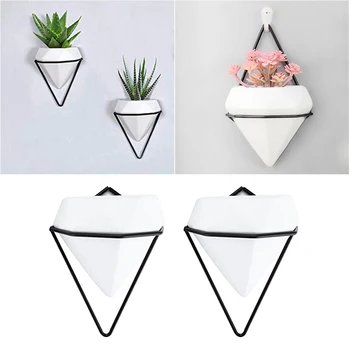 

2pcs Wall Hanging Fleshy Flower Pot Creative no Hole Flower Pot plus Hanging Flower Stand Small Diamond (Black)