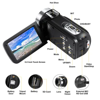

Multifunctional Video Camcorder Camera Full HD 1080P Vlog Camera 30MP 16X Digital Zoom LCD With Noise Canceling Microphone