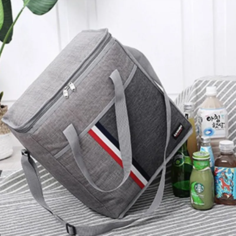 Outdoor aluminum foil waterproof picnic foldable lunch shoulder fresh keeping ice pack insulation bags splicing travel handbag