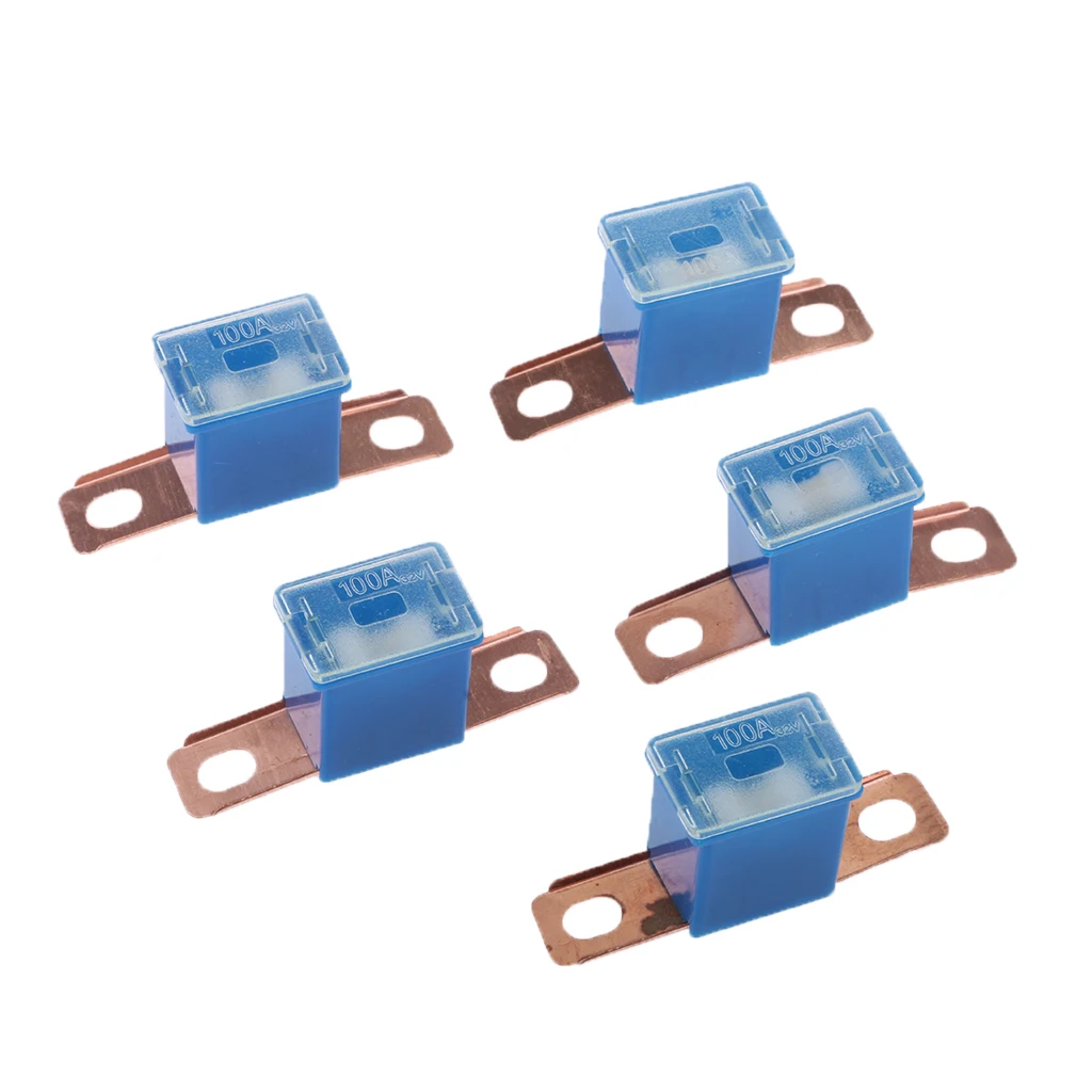 5x Blue Plastic Rectangle Shape Midi/Ami Fuses 100 Amp For Cars Vehicle