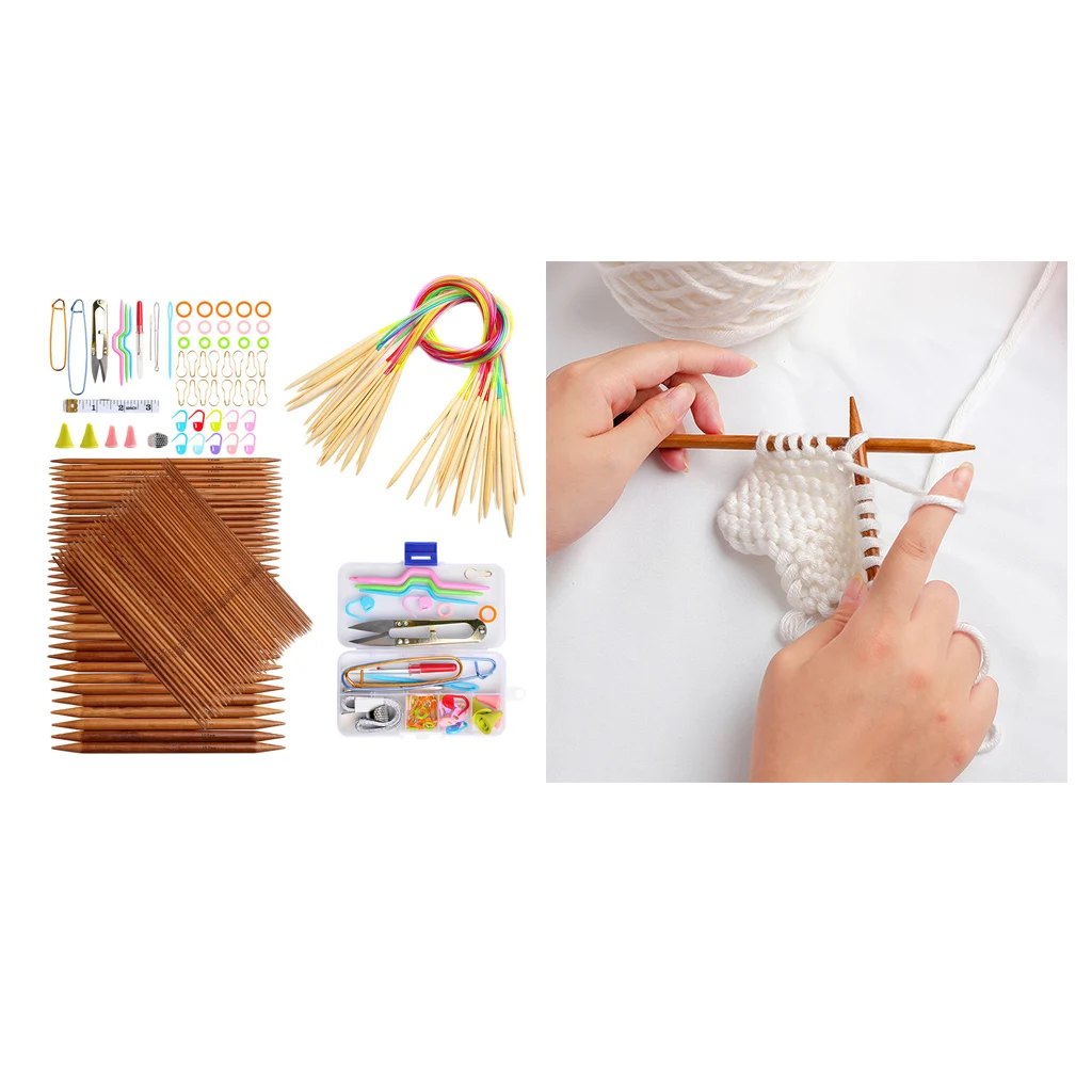 Knitting Needles Set Bamboo Circular Knitting Needles with Colored Tube Double Pointed Bamboo Knitting Needles 2.0 mm-10.0 mm
