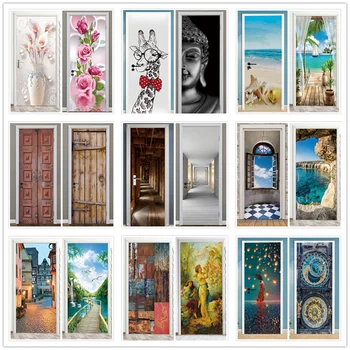 Pegatinas Para puerta de paisaje, Vinilos removibles 3D Para Puertas, papel tapiz adhesivo, murales de arte Para Puertas, decoración moderna Para el hogar