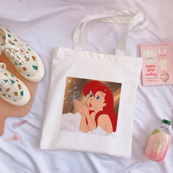 

Cute Little Mermaid Princess Fun Print Shoulder Canvas Bags Harajuku Vogue Cartoon Messenger Bag Casual Handbag Women Bag Purse