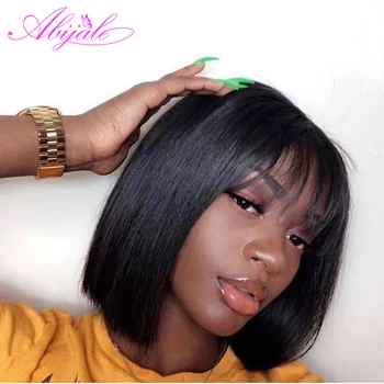 

Abijale Machine Made Wig With Bangs Brazilian Straight Short Bob Wig For Black Women Middle Ratio Average Size Non-Remy