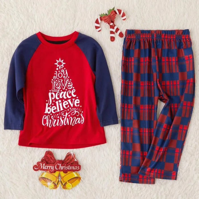 2 PCS Family Matching Clothes for Christmas Pajamas Set Printed Letters Long Sleeve Xmas Sleepwear NSV775