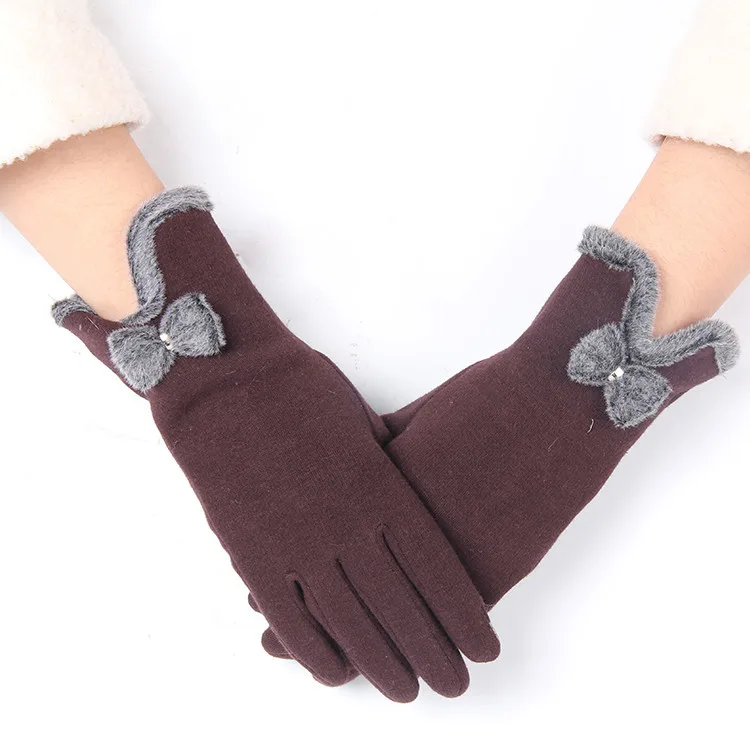 Зимние женские перчатки без флиса с бантом, перчатки для верховой езды с сенсорным экраном, одноцветные элегантные высококачественные перчатки Guantes Mujer