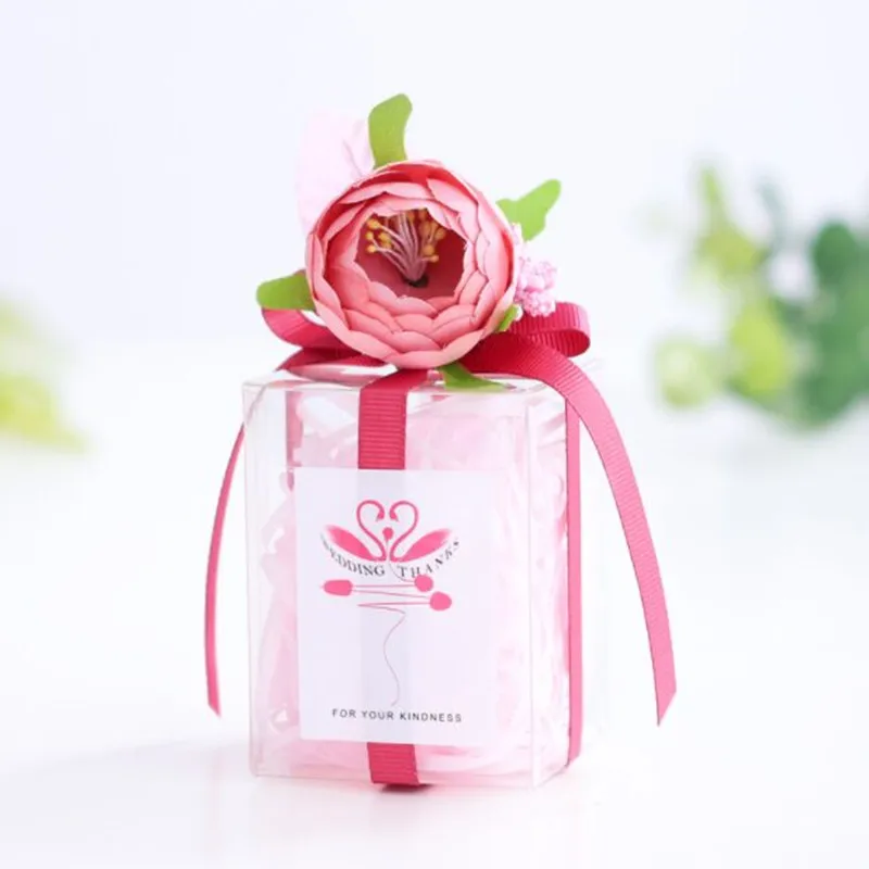 clear 6x6x8cm 10pcs DIY clear / grind arenaceous flower pvc box new wedding gift box transparent European silk flower candy gift box - Цвет: clear