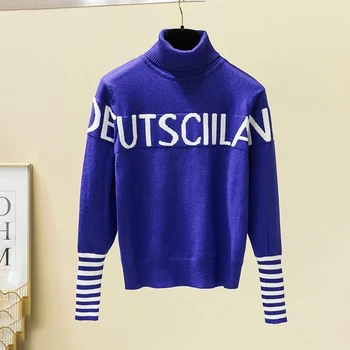 

Fashion Winter Embroidery Tops Autumn Knitting Pullover Sweater Women High Collar Letter Print Sweaters