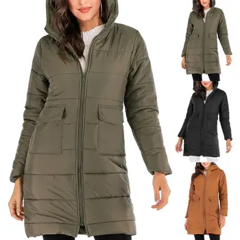 

Fashion Women Winter Long Sleeve Zipper Pockets Plus Size Thick Warm Cotton Coat