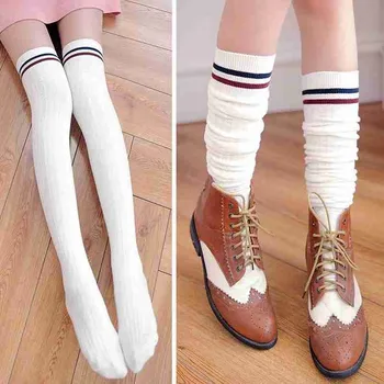 

1pair Japanese High Stockings High Over The Knee Socks Fashion Women Long Cotton Knitting Twist Stripe Stockings For Girls Women