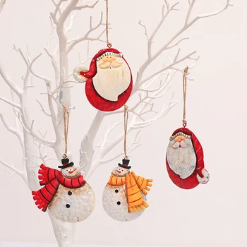 

4 Pcs Christmas Metal Hand Painted Snowman Santa Pendant Xmas Tree Decoration Accessories Hanging Ornaments Supplies