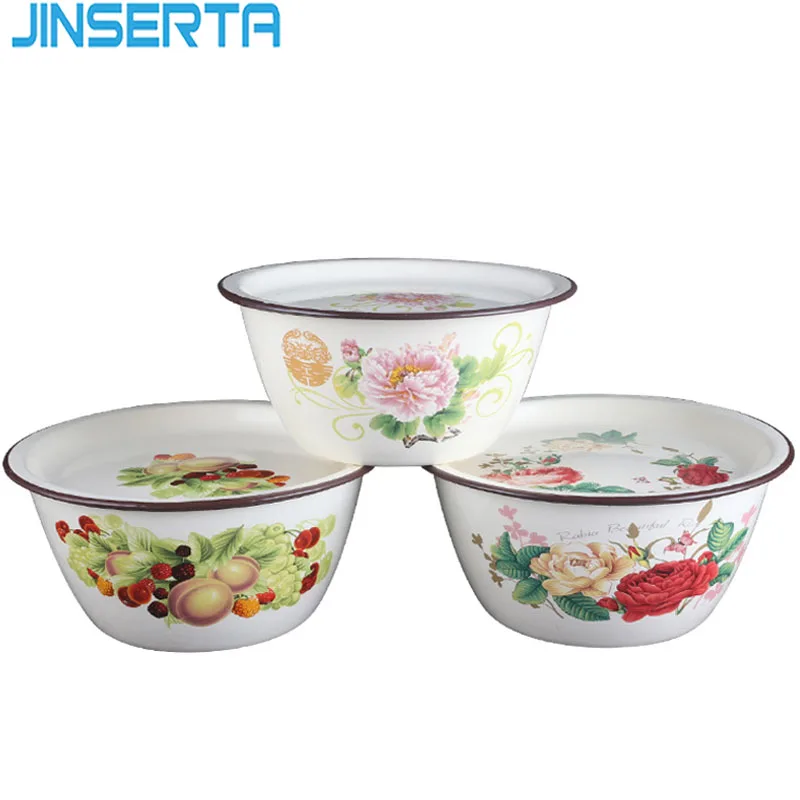 Старинная эмалированная миска JINSERTA плотная большой емкости с крышкой подходит