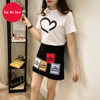

2020Women Fashion Sets Leisure Short Sleeve T-shirt Tops A Line Short Two Piece Summer Skirt Suits