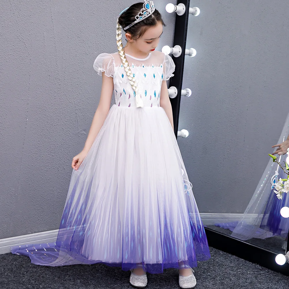 Snow Queen 2 Cosplay Elsa Anna Girls Dress Summer Casual Mesh Princess Dress Party Performance Costume 4-12 Years Kids Dresses