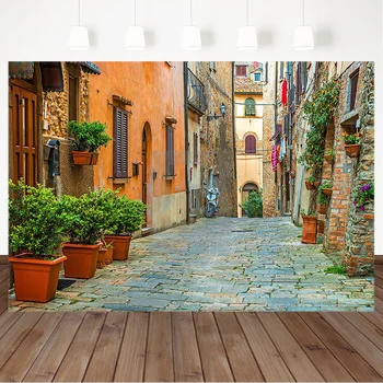 

Vinyl Brick Street Outdoor Wedding Photography Backdrops For Photo Studio Spring Retro City Photo Props Studio Booth Background