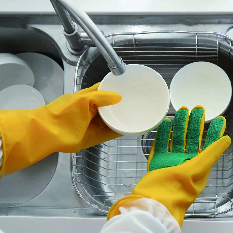 Прочные латексные перчатки для чистки с пятью пальцами, составная губка, чистящие перчатки для дома, чистящие перчатки для зимы, антифриз, для мытья посуды