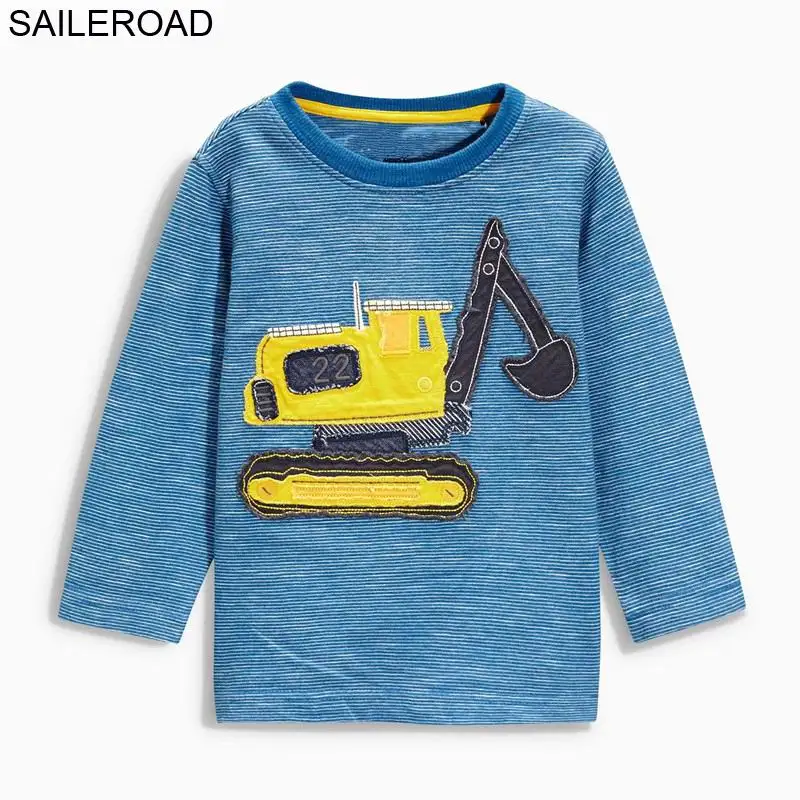 SAILEROAD Экскаватор Автомобиль детская футболка 2шт Хлопок Мальчики Рубашки с длинным рукавом Осень для детской одежды