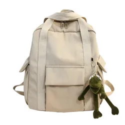 Korean Ins Solid Color Women'S Waterproof Nylon Backpack Simple School Bag for Teenage Girl Shoulder Travel Bag School Backpack