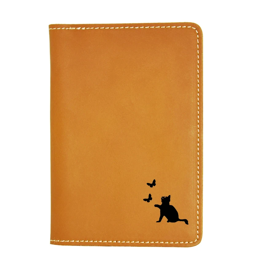 Забавный чехол для путешествий с кошкой и кошкой, бумажник для паспорта, простой кожаный бумажник для карт, чехол для паспорта - Цвет: Yellow passport cove