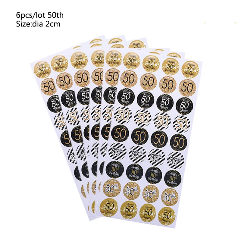 30, 40, 50, 60 летних воздушных шаров с днем рождения, праздничные украшения для взрослых, черные золотые воздушные шары, 30, 40, 50 лет, вечерние сувениры - Цвет: 6pcs 50th sticker