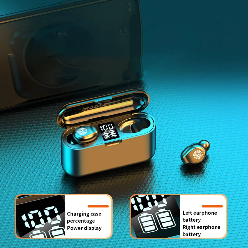 F9 TWS Wireless Headphone Bluetooth 5 1 Earbud In Ear Wireless Earphone With Charging Case Sports Gaming Headset Portable Power