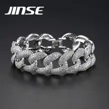 JINSE 18 мм мужской браслет со звеньями из Кубического циркония в стиле хип-хоп, ювелирные изделия из золота и серебра AAA CZ, кубинская цепочка Banggle