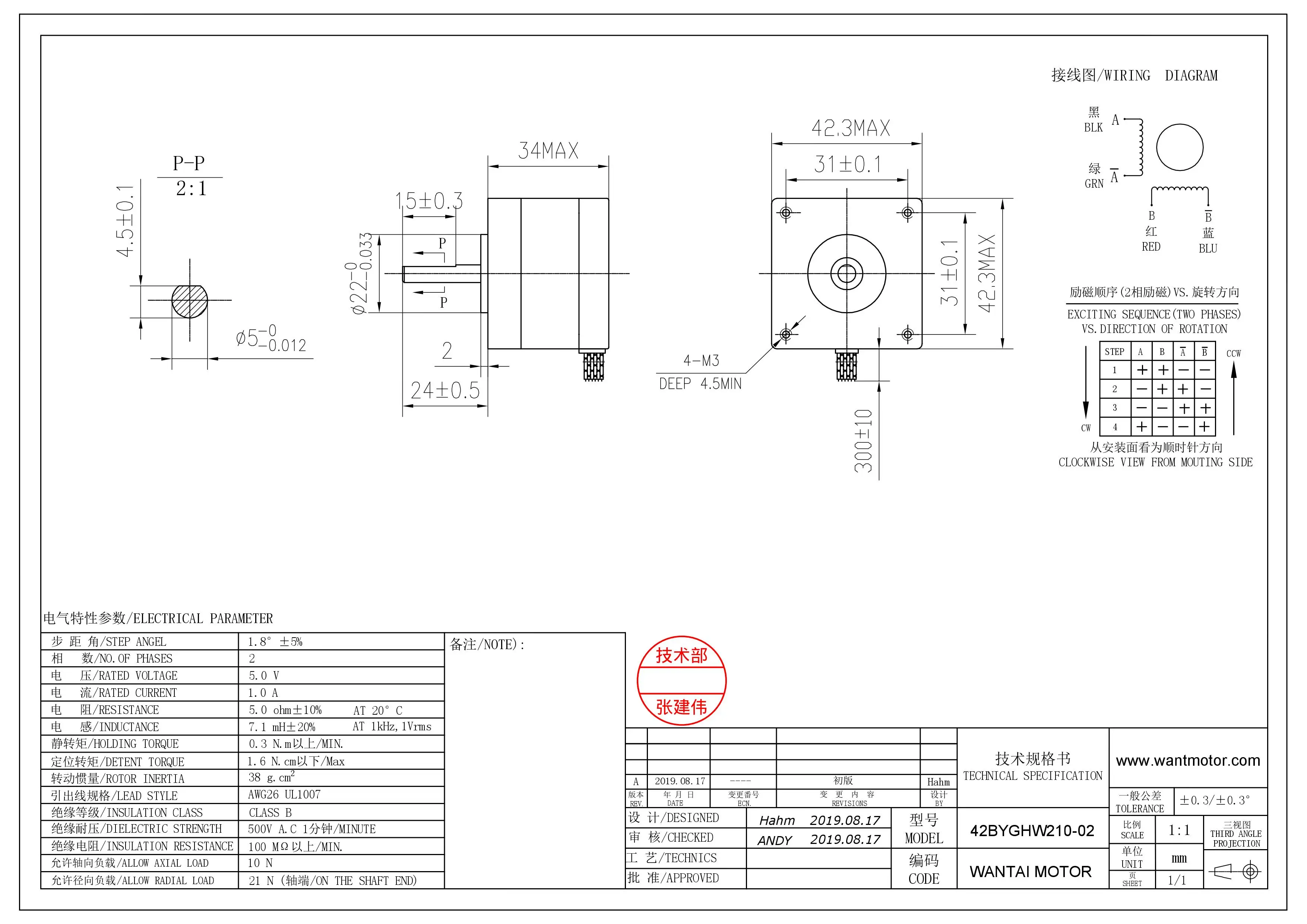 3 шт. 42BYGHW210-02 NEMA17 для 3000g. cm CNC шаговый двигатель 1A, wantai шаговый двигатель, CNC 3D Makebot принтер/печать