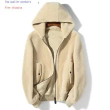 Мужское пальто из натурального меха с капюшоном, короткая осенне-зимняя куртка, стрижка овец, шерсть, шуба, Chaqueta Hombre Invierno K9SYJI003