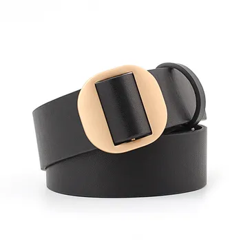 

Women PU Leather Waist Belt Casual Round Buckle Strap No Holes Waistband JL