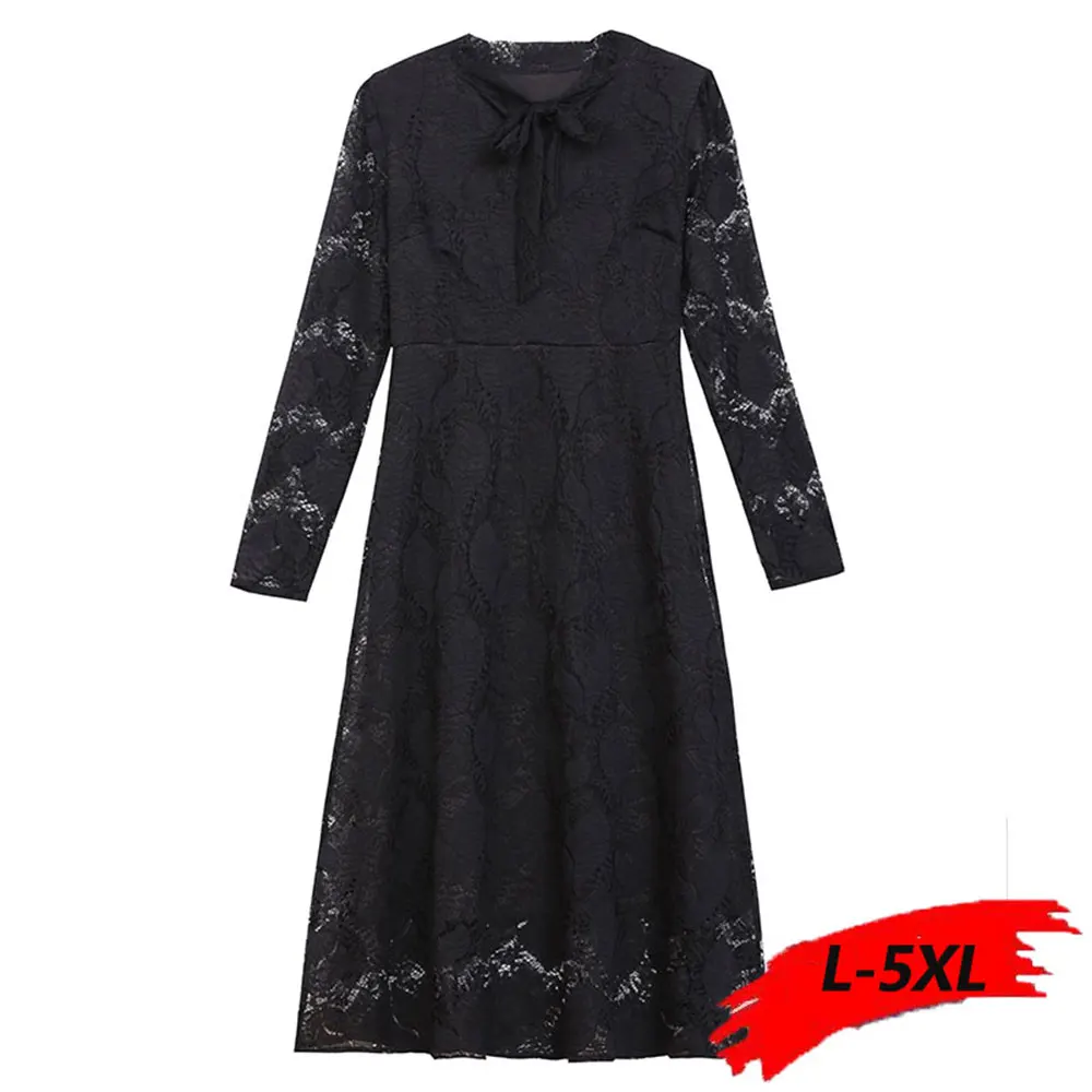 

women's dress plus size lace dress sexy party dress long sleeve 5XL black large fall dresses for women vestidos long sleeve 2019