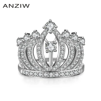 

Newest 925 Sterling Silver Princess Crown Rings For Women European Brand Bridal Wedding Engagement Ring Tiara Rings Fine Jewelry