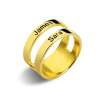 

AILIN Personalized Engraved Two Names Ring Gold Color Family Ring for Mother