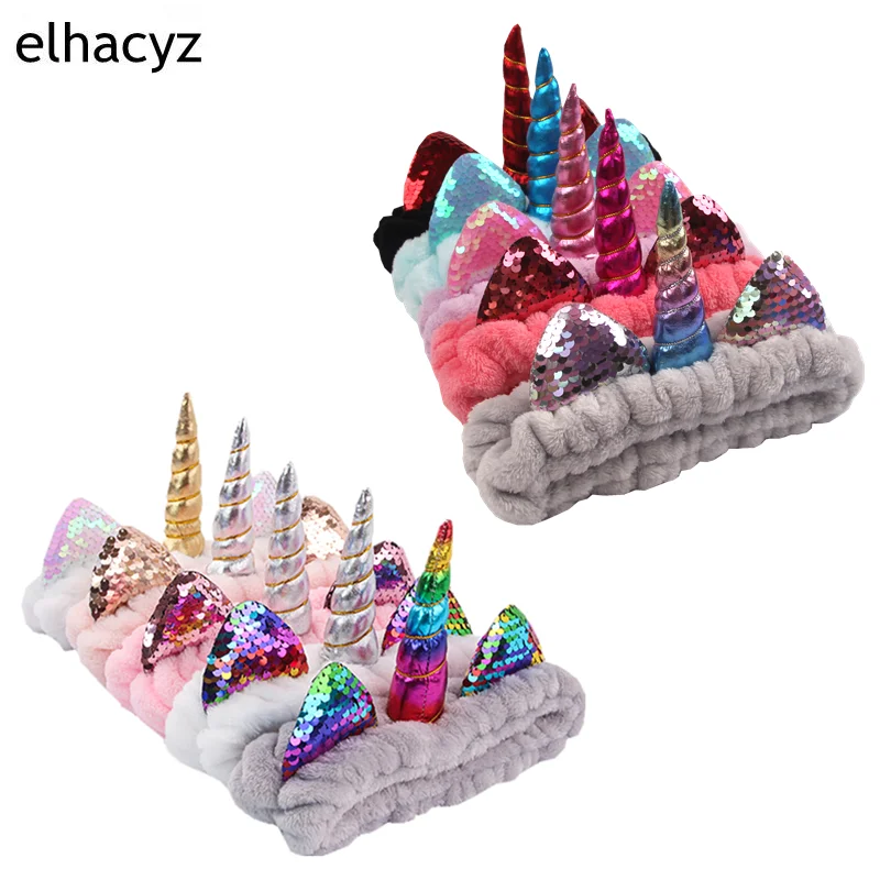 8pcs lot unicorn horn wash face hair holder warm coral fleece headwrap bath cat ear elastic hairband hair accessories 10Pcs/Lot Hot-sale Unicorn Headband Soft Elastic Hair Band For Women Girls Wash Face Headwear Makeup Headband Hair Accessories