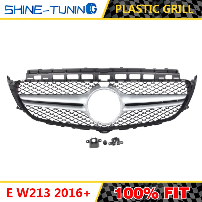 Передняя решетка подходит для E class W213 E63 amg grill E180 E200L E260 E300L-18 без эмблемы - Цвет: silver