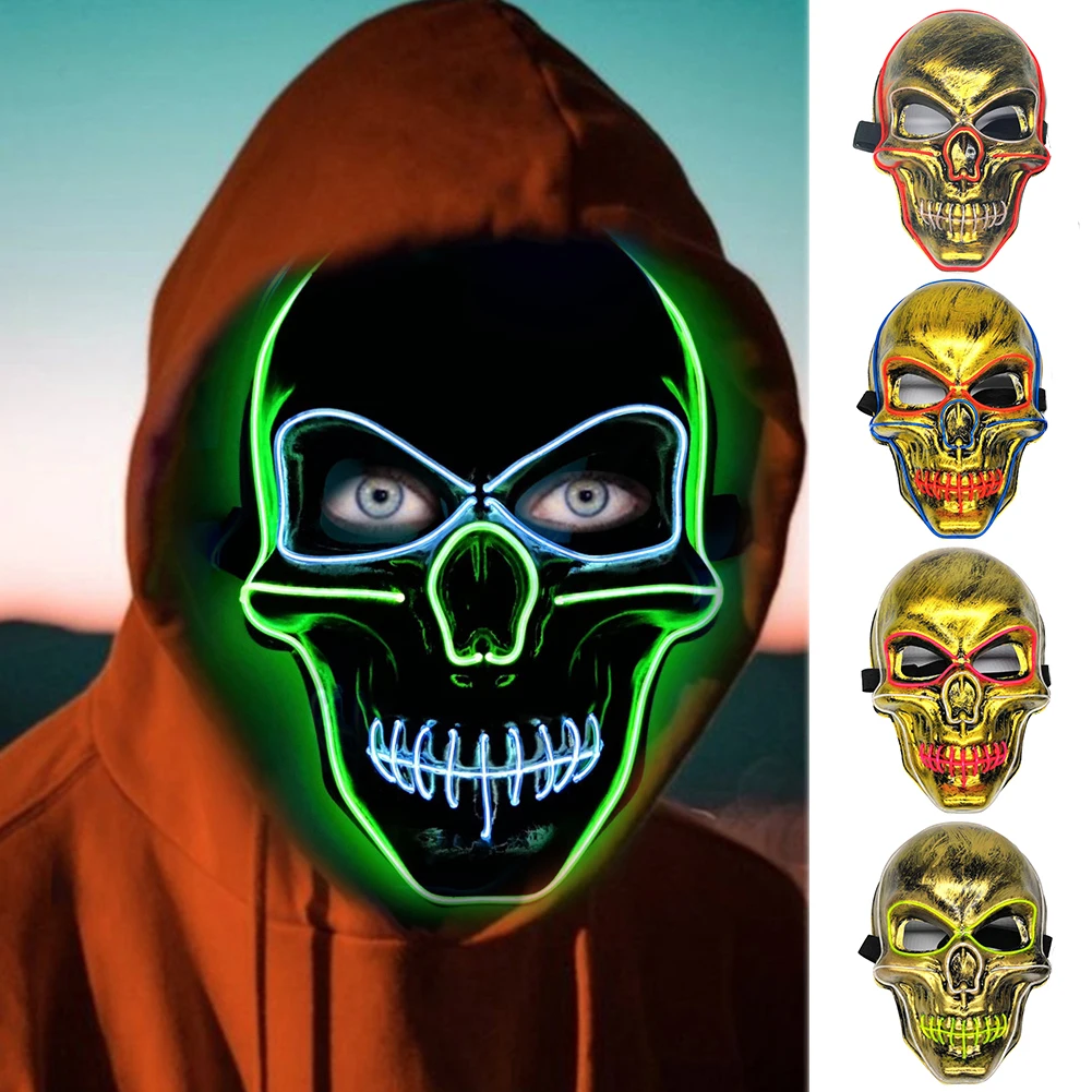 

New Halloween Skeleton LED Mask Glow Scary EL-Wire Mask Light Up Cosplay Masks Glow In Dark grimace mask for mischief cosplay