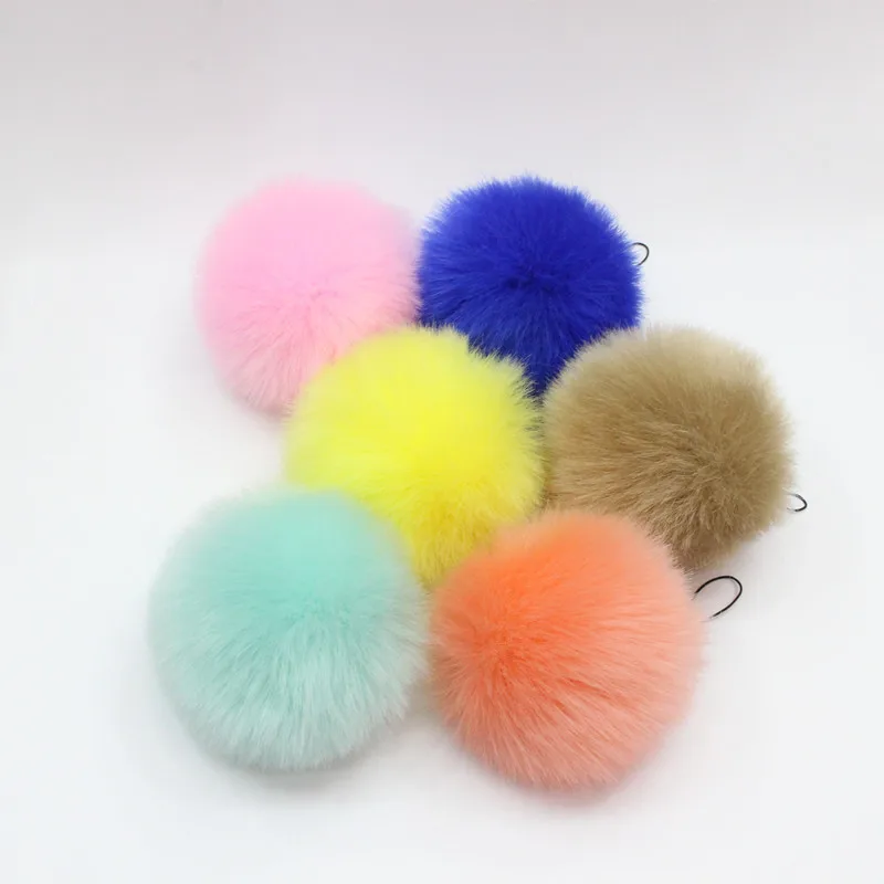 

8cm artificial rabbit fur pompom women cellphone pendant Fluffy fur keychain keys or mobile phone accessories Kc99080