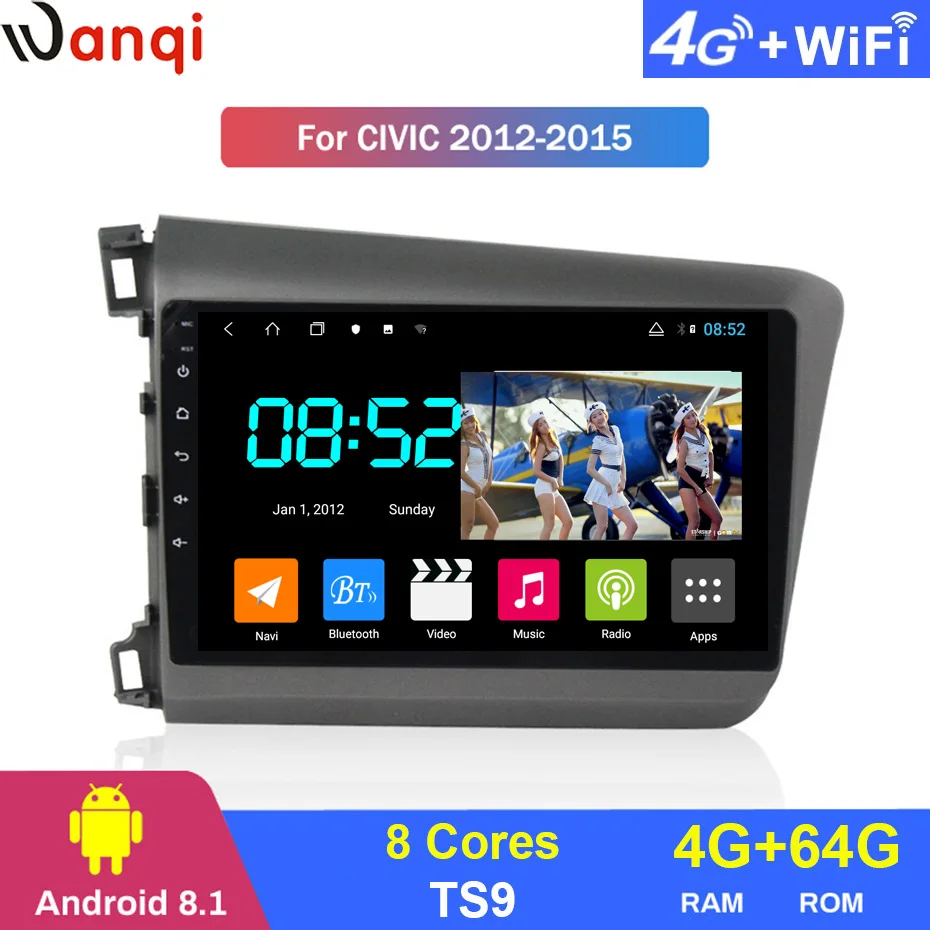 Android 8,1 автомобильный DVD 1din мультимедийная система Navi для Honda Civic 2012- Автомобильный gps навигатор стерео головное устройство BT SWC wifi