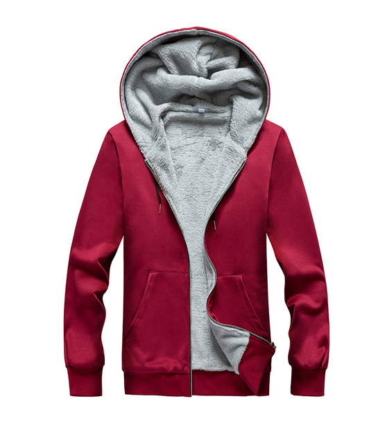 New Men's Warm Fur Zipper Hoodies Jacket Male Autumn Winter Solid Color Fleece Hooded Coat Sweatshirt M-3XL