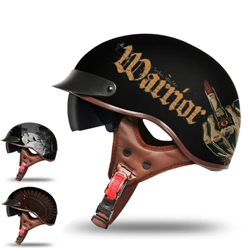 

57-64cm Unisex Vintage Half Face Motorcycle Helmet Moto Retro Helmets With Inner Sun Visor Breathable Helmet