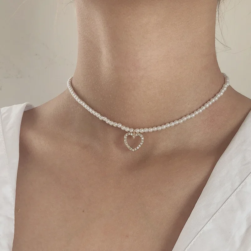 ruby pendant Elegant White Imitation Pearl Choker Necklace Pearl Heart Coin Bowknot Pendant Wedding Necklace for Women Charm Fashion Jewelry st christopher pendant