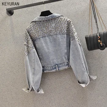 

2020 Spring Autumn Women's Harajuku Denim Jacket Coat Rivet Short Jean Jackets Female Basic Coats Blue Casual Loose Outerwear