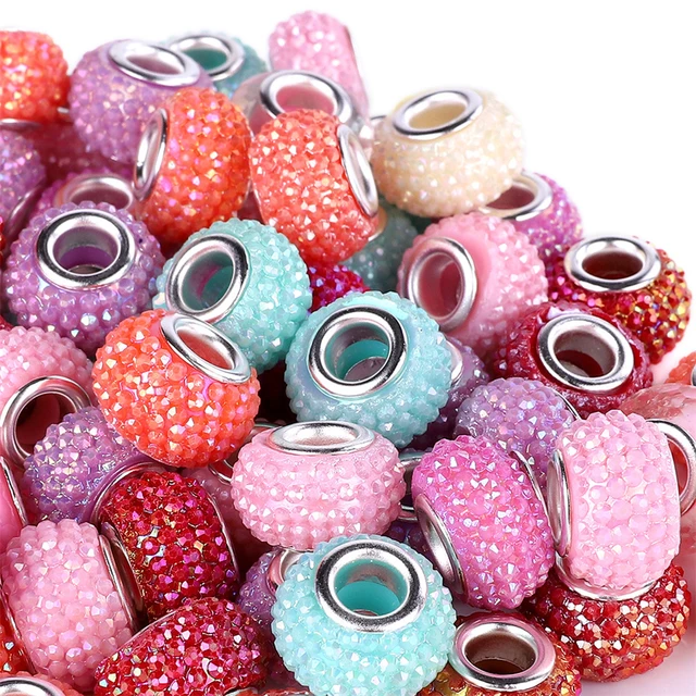 10Pcs Marble European Craft Beads Large Hole Spacer Beads Colorful Pony  Beads for DIY Necklace Bracelet