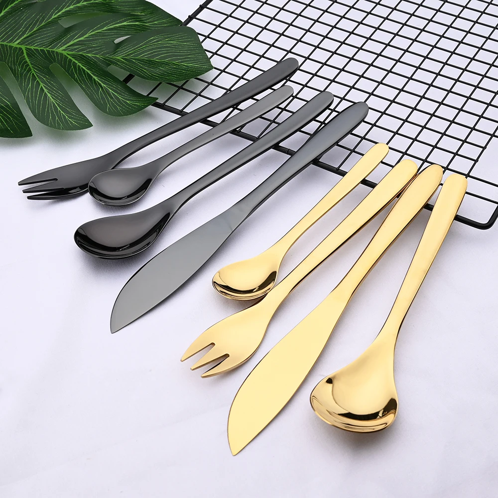 

24Pcs Western Gold Cutlery Set 304 Stainless Steel Dinnerware Set Tableware Dinner Knife Fork Spoon Silverware Dishwasher Safe