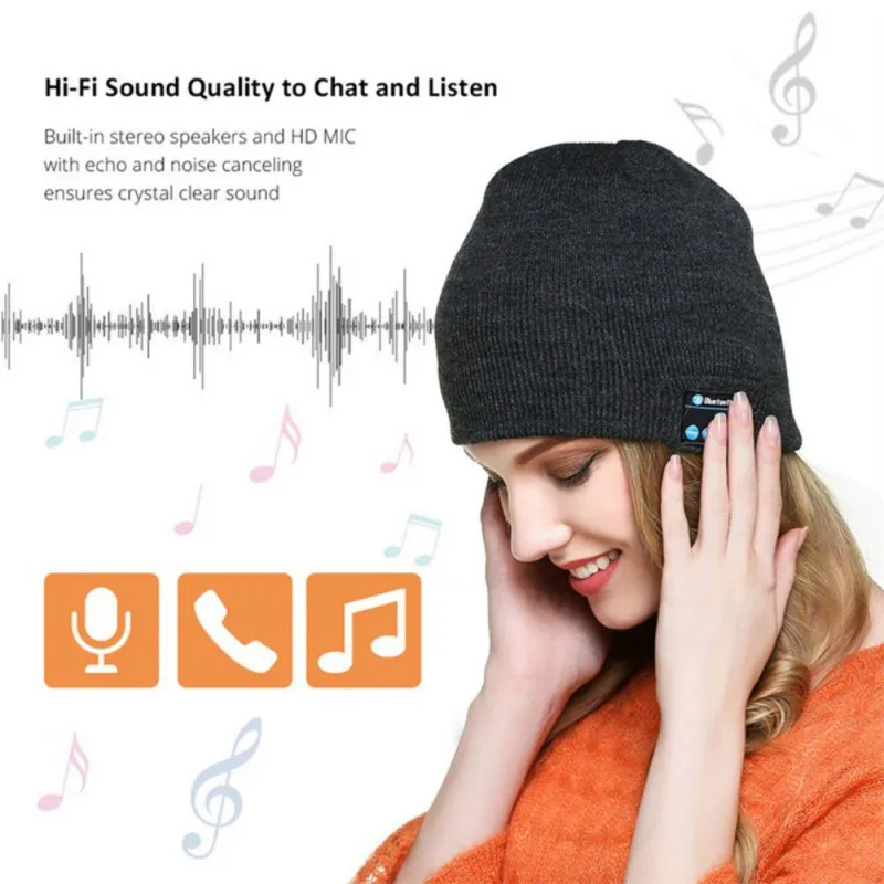 Головной убор для наушников, мягкая теплая шапка бини, Bluetooth, смарт-шапка, зимние уличные наушники с микрофоном для мужчин и женщин